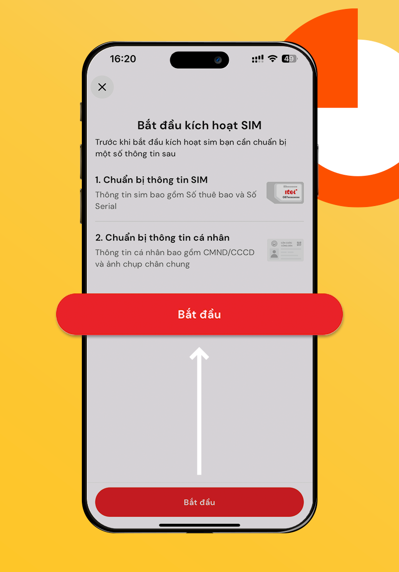 Bước 3: Chọn “Bắt đầu" để bắt đầu kích hoạt SIM 